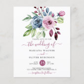 Budget Navy Blue Wine Floral Wedding Invitation (Voorkant)