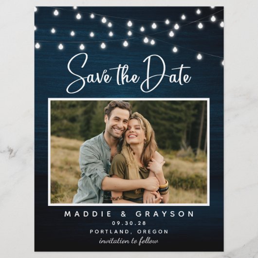 Budget Navy Blue Wood Licht Foto slaat Datum op Flyer (Voorkant)