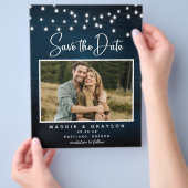 Budget Navy Blue Wood Licht Foto slaat Datum op Flyer (Hand)