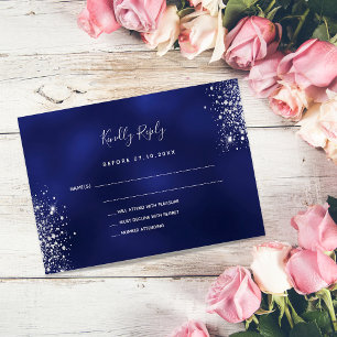 Budget navy blue zilter glitter Dringend stof RSVP Notitiekaartje