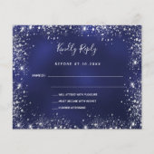 Budget navy blue zilverglitter bruiloft RSVP (Voorkant)