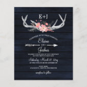 Budget Navy Blush Floral Antler Weddenschap (Voorkant)