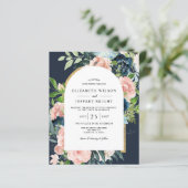 Budget Navy Blush Floral Arch Wedding Invitation (Staand voorkant)