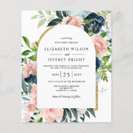 Budget Navy Blush Floral Arched Wedding Uitnodigin