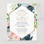 Budget Navy Blush Gold Floral Wedding Invitation (Voorkant)