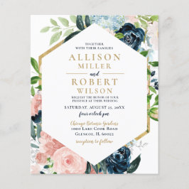 Budget Navy Blush Gold Floral Wedding Invitation