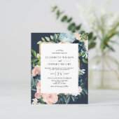 Budget Navy Blush Gold Floral Wedding Invitation (Staand voorkant)
