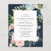 Budget Navy Blush Gold Floral Wedding Invitation (Voorkant)