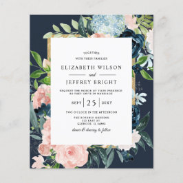 Budget Navy Blush Gold Floral Wedding Invitation