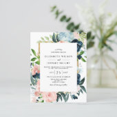 Budget Navy Blush Gold Floral Wedding Invitation (Staand voorkant)