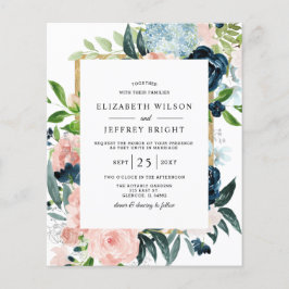 Budget Navy Blush Gold Floral Wedding Invitation
