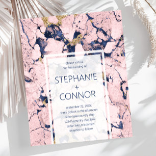 Budget Navy Blush Gold Marble Wedding Invitation