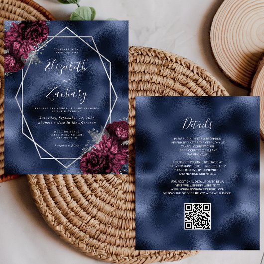 Budget Navy Bourgondië Zilveren Bloemencode QR Tro