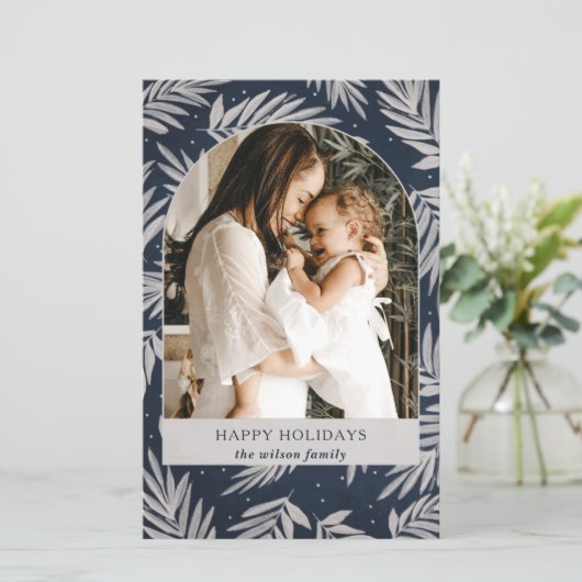 Budget Navy Branch Arch Photo Holiday Card (Staand voorkant)