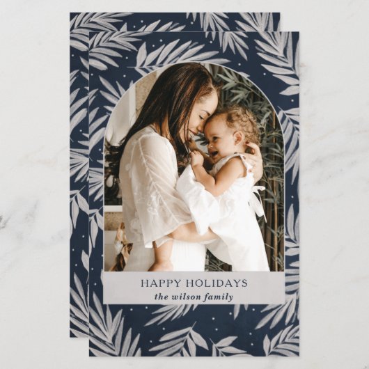 Budget Navy Branch Arch Photo Holiday Card (Voorkant / Achterkant)