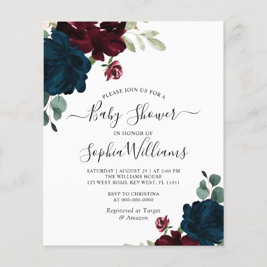 Budget Navy & Burgundy Baby shower Invitation (Voorkant)