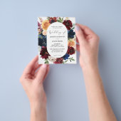 Budget Navy Burgundy Pink & Peach 2 Floral Wedding Flyer (Hand)