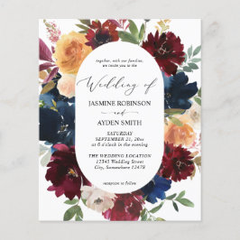 Budget Navy Burgundy Pink & Peach 2 Floral Wedding Flyer