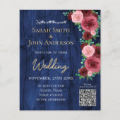 Budget Navy Burgundy Waterverf Wedding Flyer (Voorkant)