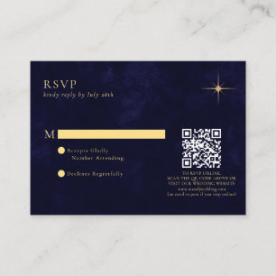BUDGET Navy Celestial Gold Star Wedding QR Code Informatiekaartje