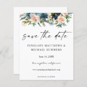 Budget Navy D Blue & Pink Floral Save the Date V2 (Voorkant / Achterkant)