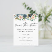 Budget Navy D Blue & Pink Floral Save the Date V2 (Staand voorkant)