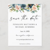 Budget Navy D Blue & Pink Floral Save the Date V2 (Voorkant)