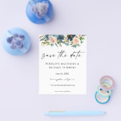 Budget Navy D Blue & Pink Floral Save the Date V2 Flyer (Enkel)