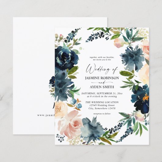 Budget Navy, Dusty Blue en Pink Floral 2 Wedding (Voorkant / Achterkant)