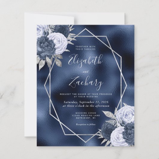 Budget Navy Dusty Blue Floral QR Code Wedding (Voorkant)