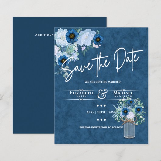 Budget Navy Dusty Blue Floral Rustic Wedding (Voorkant / Achterkant)