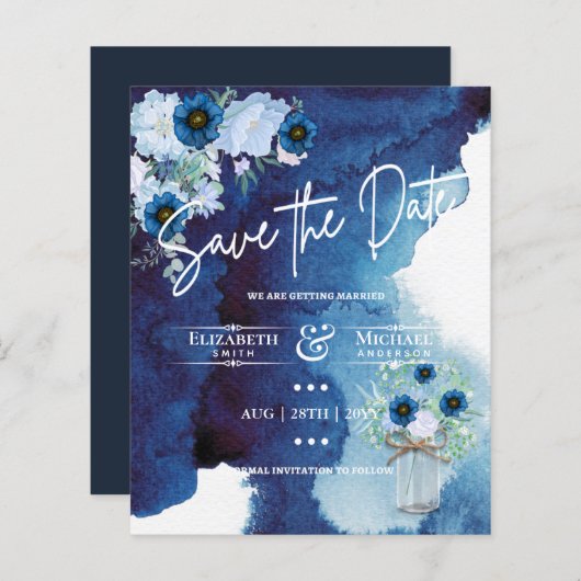 Budget Navy Dusty Blue Floral Rustic Wedding (Voorkant / Achterkant)