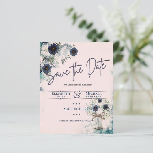 Budget Navy Dusty Blue Floral Rustic Wedding (Staand voorkant)