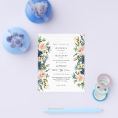 Budget Navy Dusty Blue & Pink Blush 1 Weddenschap Flyer (Enkel)