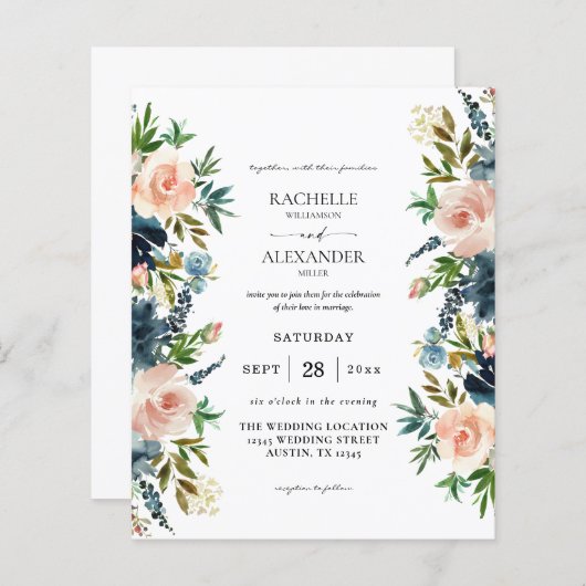 Budget Navy, Dusty Blue & Pink Floral 1 Wedding (Voorkant / Achterkant)