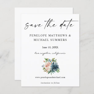 Budget Navy Dusty Blue & Pink Floral Save the Date