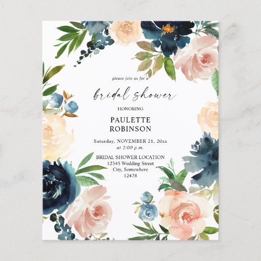 Budget Navy & Dusty Blue, Roze Vrijgezellenfeest Flyer (Voorkant)