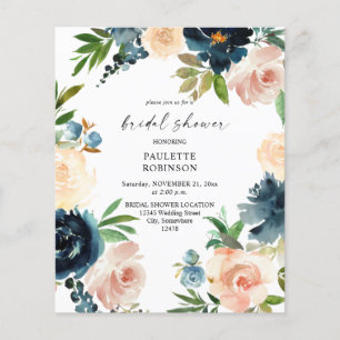 Budget Navy & Dusty Blue, Roze Vrijgezellenfeest Flyer