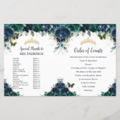 Budget Navy Emerald Floral Quinceañera Programma (Achterkant)