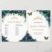 Budget Navy Emerald Floral Quinceañera Programma (Voorkant)