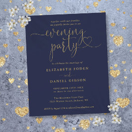 Budget Navy en Gold Evening Party Wedding Uitnodig