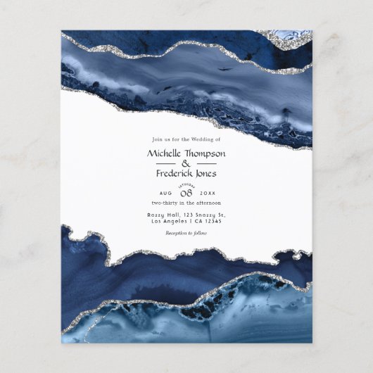 Budget Navy en Silver Agate Trouw Uitnodiging Flyer (Voorkant)