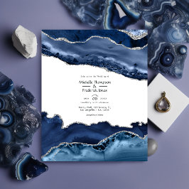Budget Navy en Silver Agate Wedding Uitnodiging Flyer