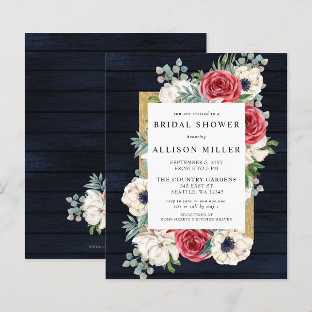 Budget Navy Floral Bridal Shower (Voorkant / Achterkant)