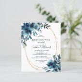 Budget Navy Flowers & Gold Baby shower Invitation (Staand voorkant)