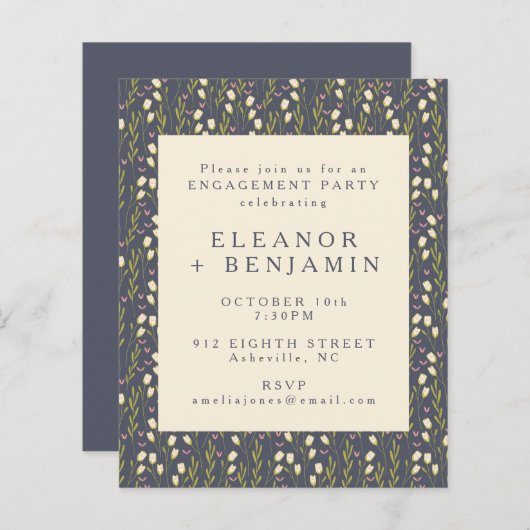 Budget Navy Garden Floral Engagement Party (Voorkant / Achterkant)