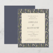 Budget Navy Garden Floral Rustic Wedding Invite (Voorkant / Achterkant)