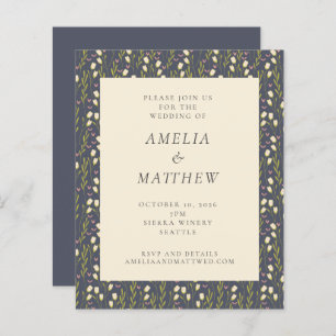 Budget Navy Garden Floral Rustic Wedding Invite