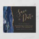 Budget Navy Gold Agaat Dark Wedding Save the Date (Voorkant)