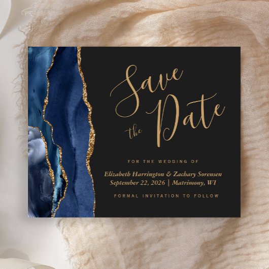 Budget Navy Gold Agaat Dark Wedding Save the Date